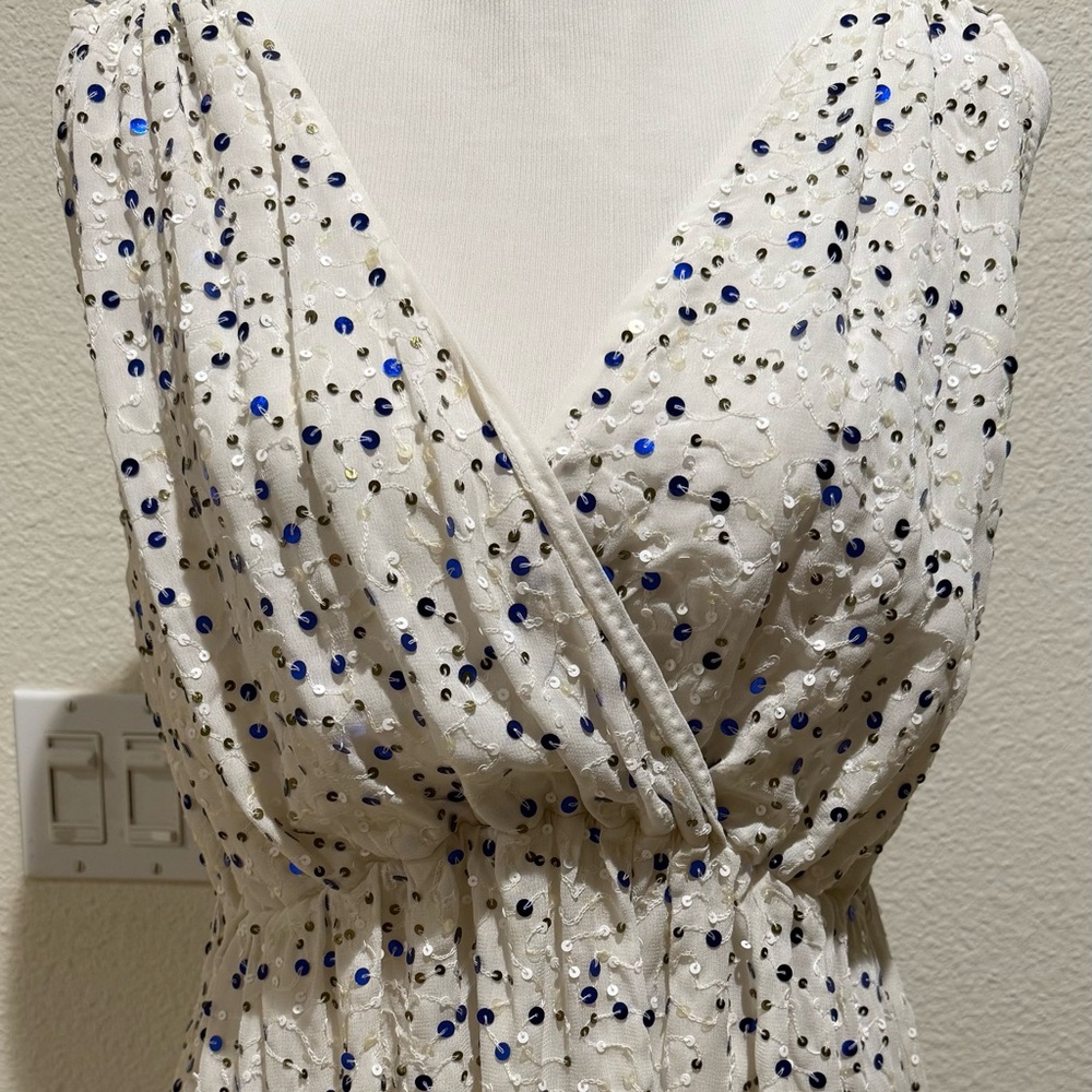 Womens French Connection Celeste Sequins White Blouse Top Size 12
